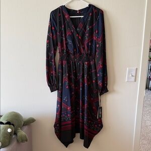 NWT Karl Lagerfeld Navy and Red Long Sleeve Dress